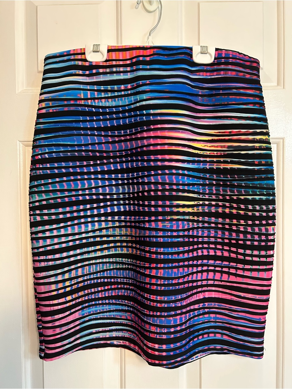 Joseph Ribkoff Multicolor Wave-Stripe Bodycon Skirt - Black Base